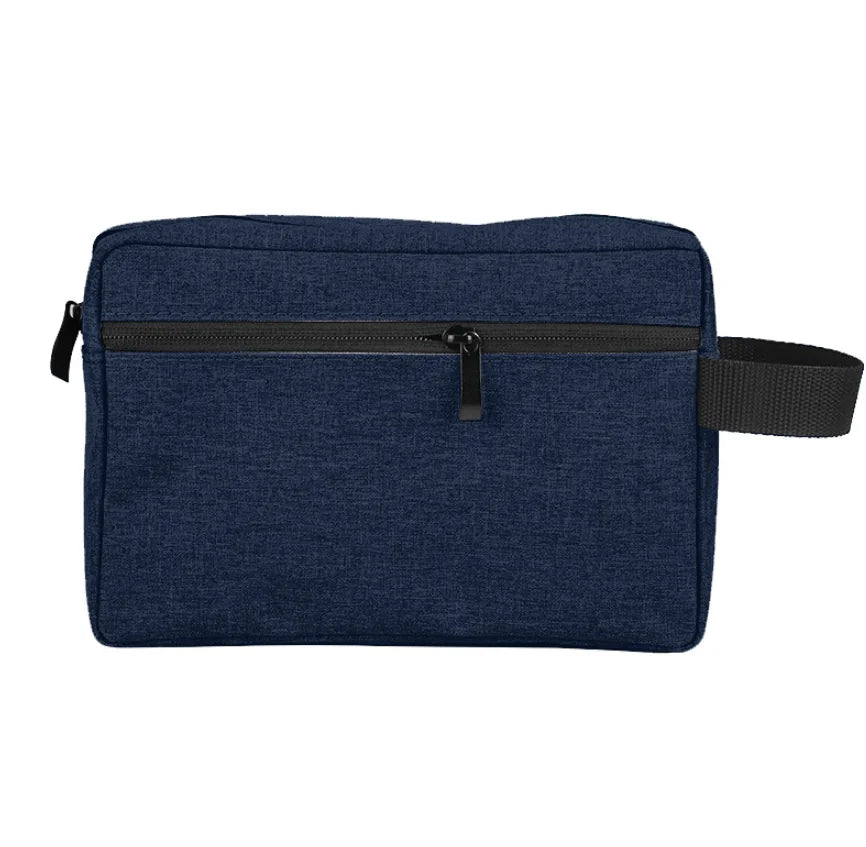 Sac de toilette étanche bleu marine avec fermeture éclair et sangle noire
