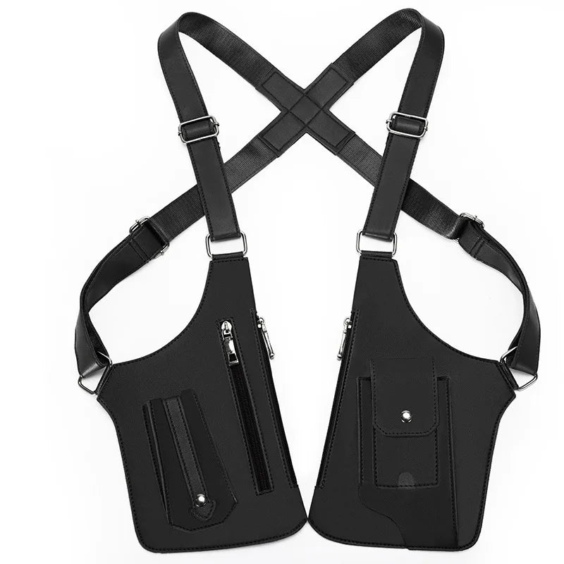 Schwarze Kunstleder-Rucksack mit Doppelverschluss und Geldbörsenfach