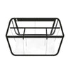 A clear waterproof beach bag organizer with dividers and a black frame.
