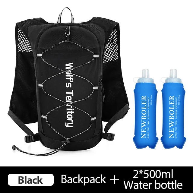 Black backpack and 250ml water bottle set for lightweight hydration running