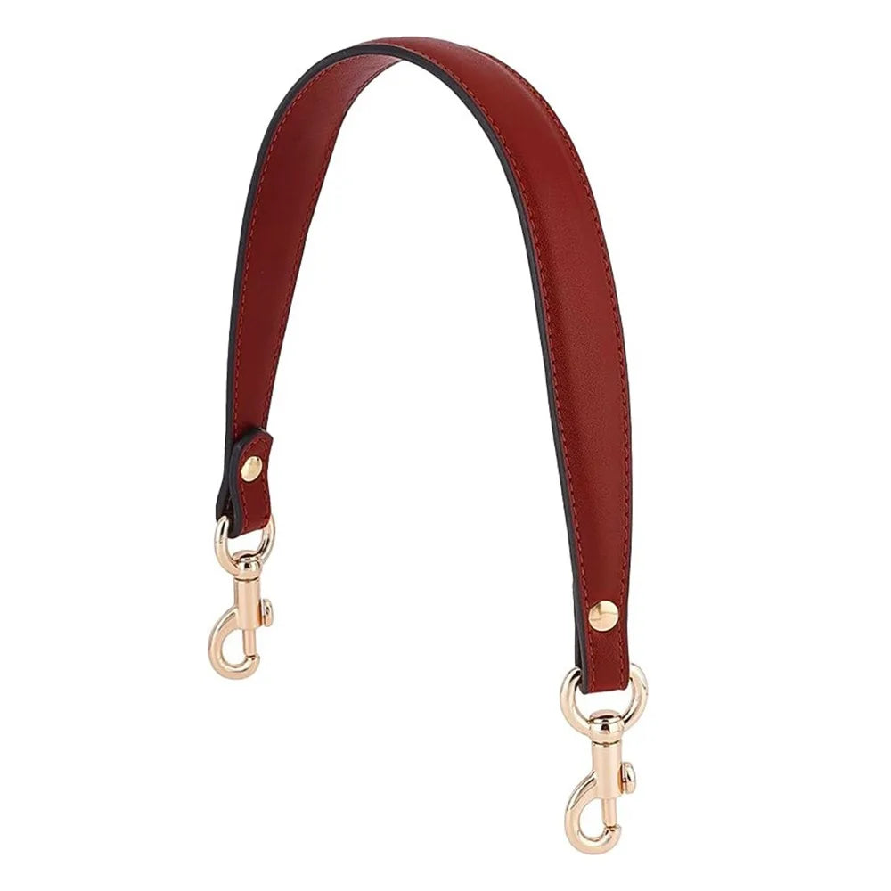 A maroon PU leather detachable handbag strap with a gold-toned metal clasp.