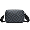 Black men's PU leather shoulder bag with a wide strap featuring a geometric pattern.