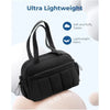 A black lightweight bag with a flap closure is shown against a white background.