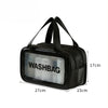 Black waterproof washbag with a clear window and carrying straps for sports and travel