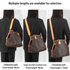 Three views of a brown leather shoulder bag showing different lengths and styles