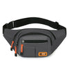 A gray multifunctional anti-theft waist pack with a black strap and orange accents.