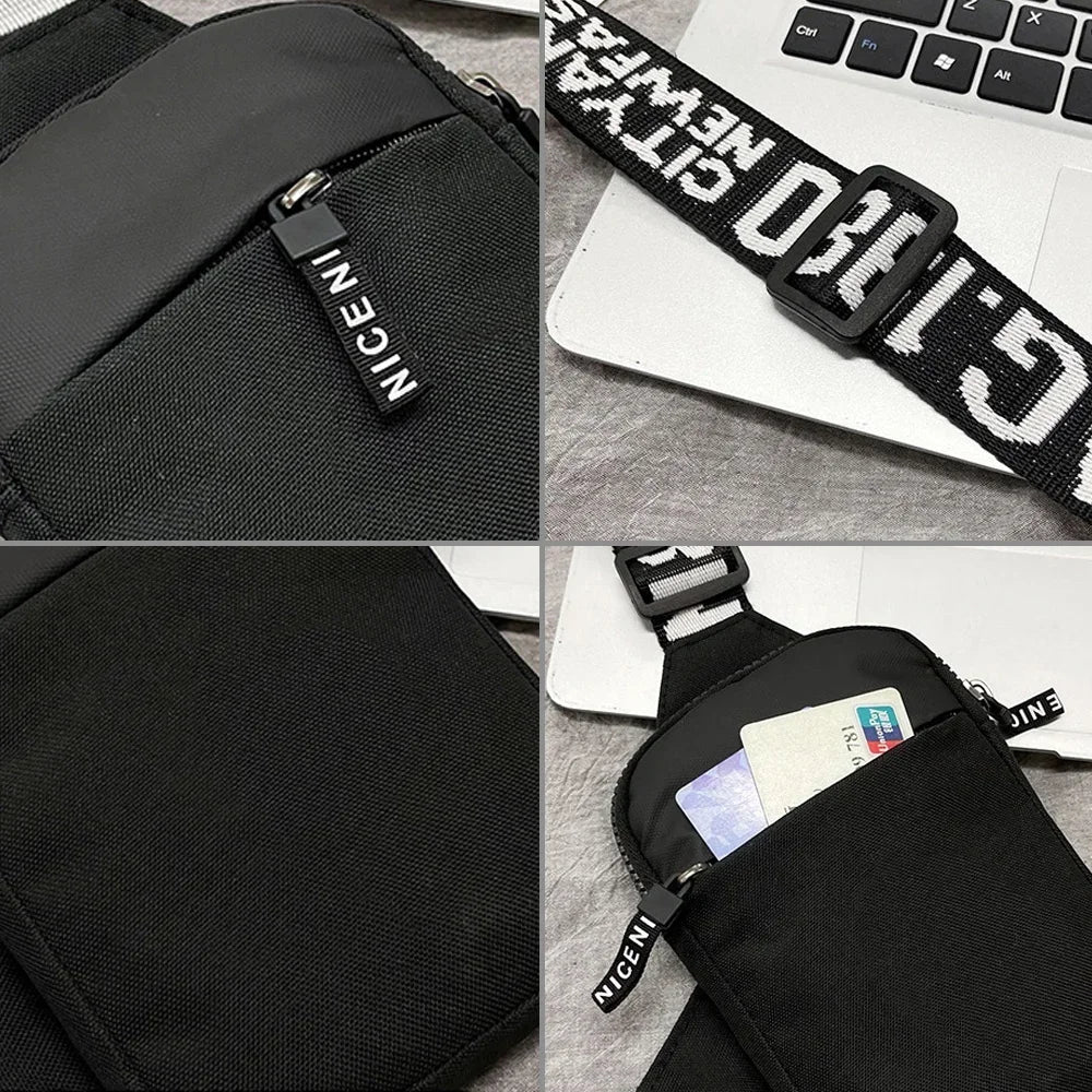 Schwarze Canvas-Tasche mit Lederriemen und den Initialen G.I.T.O.