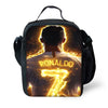 A black backpack featuring a glowing image of Ronaldo's back and the number 7.