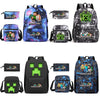 A set of Minecraft themed backpacks and pouches in various colors and designs.
