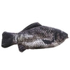 A fun fish-shaped pencil case and coin purse with a mottled gray and black pattern.