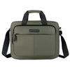Mochila horizontal para hombre verde oliva oscuro con correas negras.