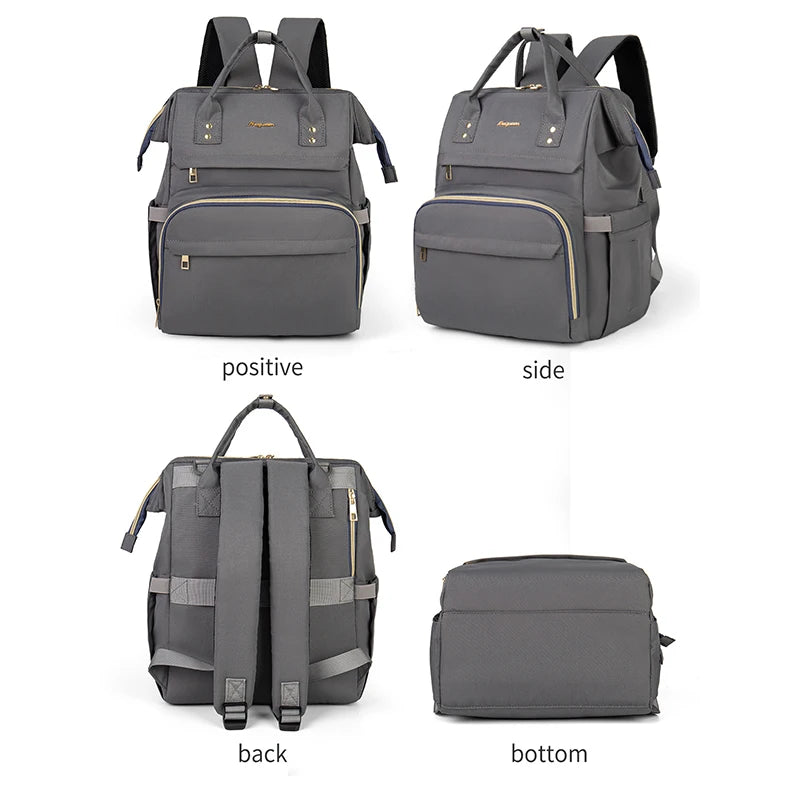 Große Maternity-Windel- und Stilltasche aus verschiedenen Ansichten.