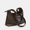 A dark brown soft PU leather retro tote bag with a zipper closure shown from the side.