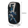 Black zippered pencil case featuring a soccer player graphic with a ball and text