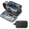 A large capacity multifunction cosmetic toiletry bag shown open with various grooming tools and bottles inside.