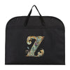Black fabric dust cover and storage bag with an ornate gold letter Z design