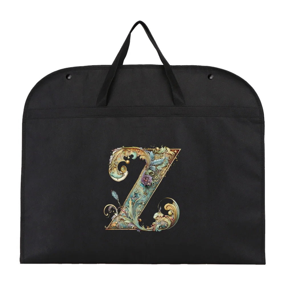 Black fabric dust cover and storage bag with an ornate gold letter Z design