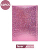 Pink holographic bubble mailers with a self-seal closure