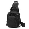 Black tactical sling bag with a padded strap and multiple compartments for outdoor adventures