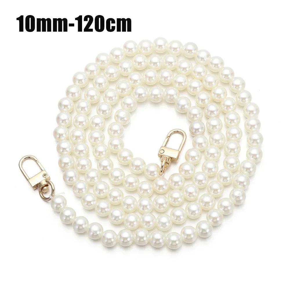 A strand of white pearls measuring 10mm to 120cm for a handbag or purse strap.