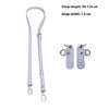 A set of light blue adjustable strap lengths and buckles for mini bags.