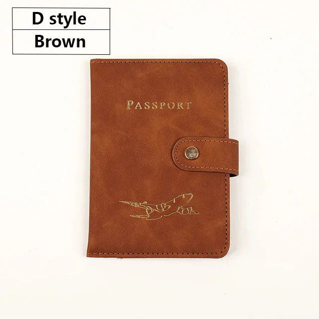 Brown D style passport cover made of premium PU leather with embossed text and a crocodile design.