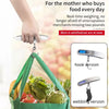 A hand is hanging a green fabric bag containing produce from a digital luggage scale, showing hook and webbing versions.