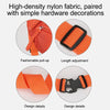 Orange nylon fabric waist pack with simple hardware decorations shown in various views.
