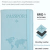 Light blue microfiber leather passport holder with RFID blocking protection features