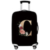 Black premium stretch luggage protective cover with a large gold letter C design