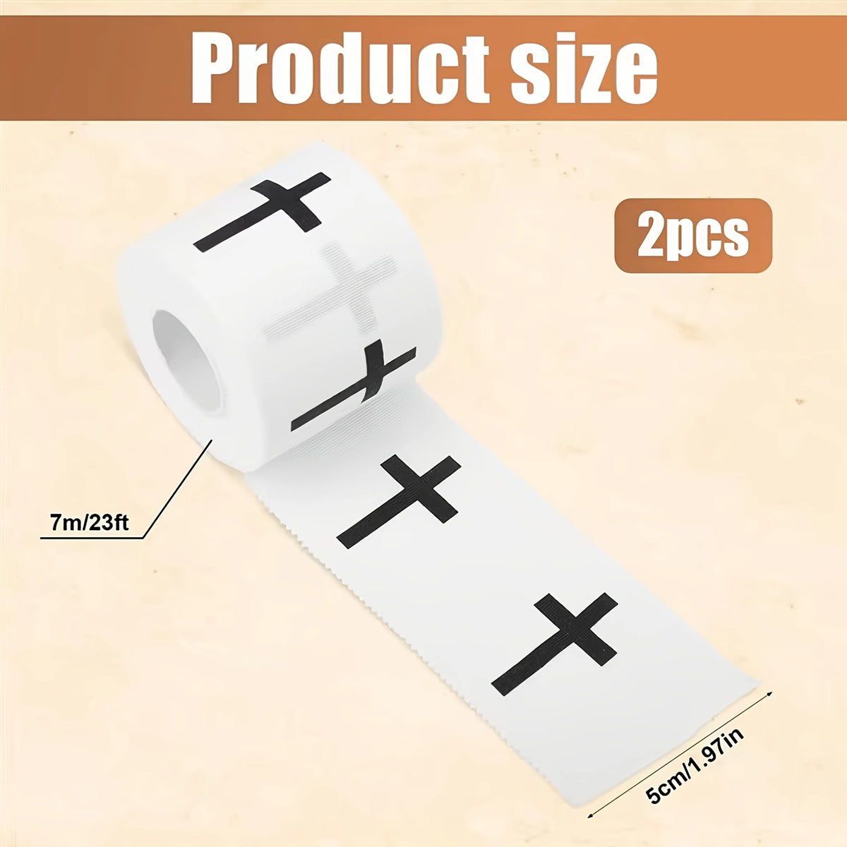 Two rolls of white athletic wristbands with black crosses shown on a light background.