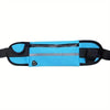 A blue waterproof running waist pack with a black strap and a clear phone pocket.