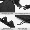 Black multi-functional crossbody storage bag with fabric and zipper pockets shown in various angles