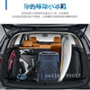 An interior view of a car trunk showing an insulated travel cooler backpack and a white insulated bottle.