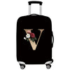 Black premium stretch luggage protective cover with a large letter V design