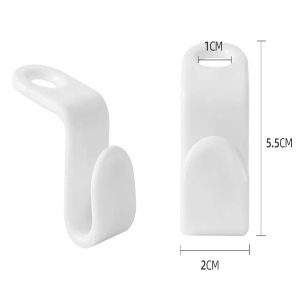 White multi-hook wardrobe organizer with a curved hook and a flat section, shown in profile view.
