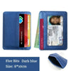 A dark blue slim PU leather mini wallet for cards and ID featuring a card holder and an ID slot.
