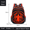 Small black backpack featuring a red spider design for kids