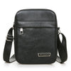 Black waterproof PU leather sling bag with a flap and adjustable strap.