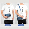 White t-shirt models demonstrate the handbag function and single shoulder function of an everyday crossbody bag.