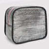 A silver and black insulated dual-purpose backpack with a pink accent stripe.