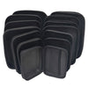 A set of black portable EVA storage and travel organizer bags stacked together.