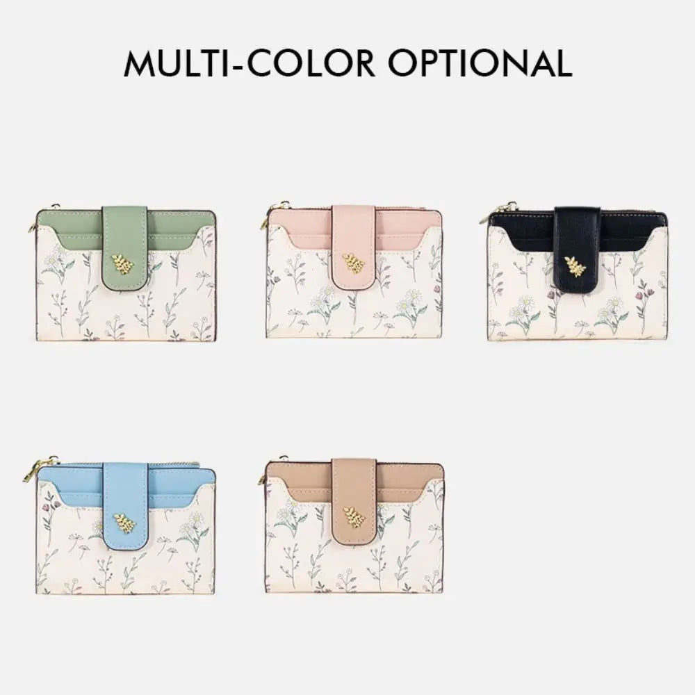 A set of four multi-color optional fashion PU leather slim card holder wallets in various floral patterns and colors.