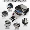 A gray multi-use adjustable chest and shoulder bag showing various organized compartments and pockets.