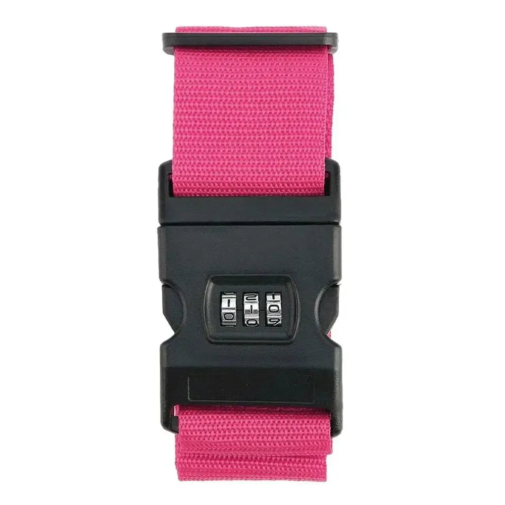 Black and pink adjustable luggage security straps with a buckle and strap