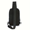 Black adjustable crossbody sling bag with a padded strap shown against a white background.