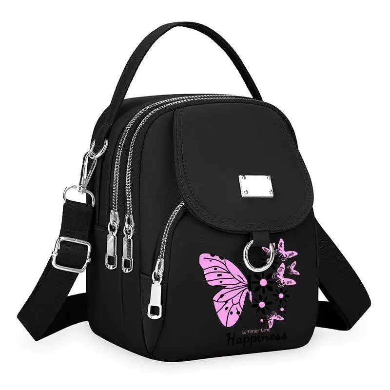 Sac à bandoulière floral noir durable avec quincaillerie argentée