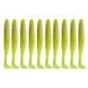 A row of ten bright yellow adjustable soft lure fishing tackle pieces.