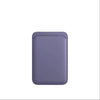 A purple leather wallet case designed for MagSafe compatibility.