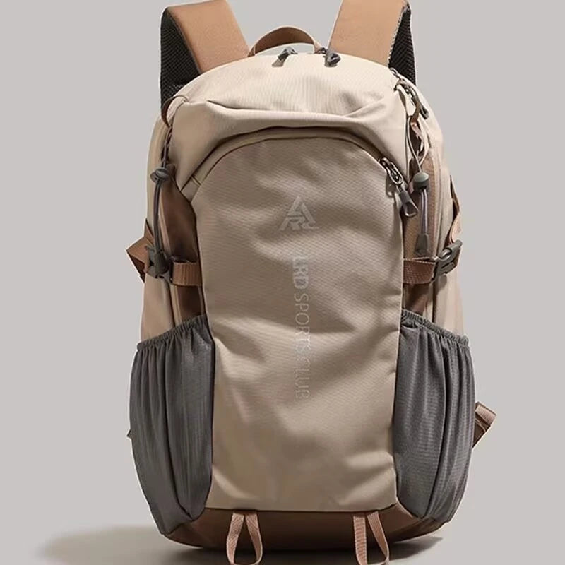 A beige and gray durable 80L waterproof hiking backpack shown from the back.